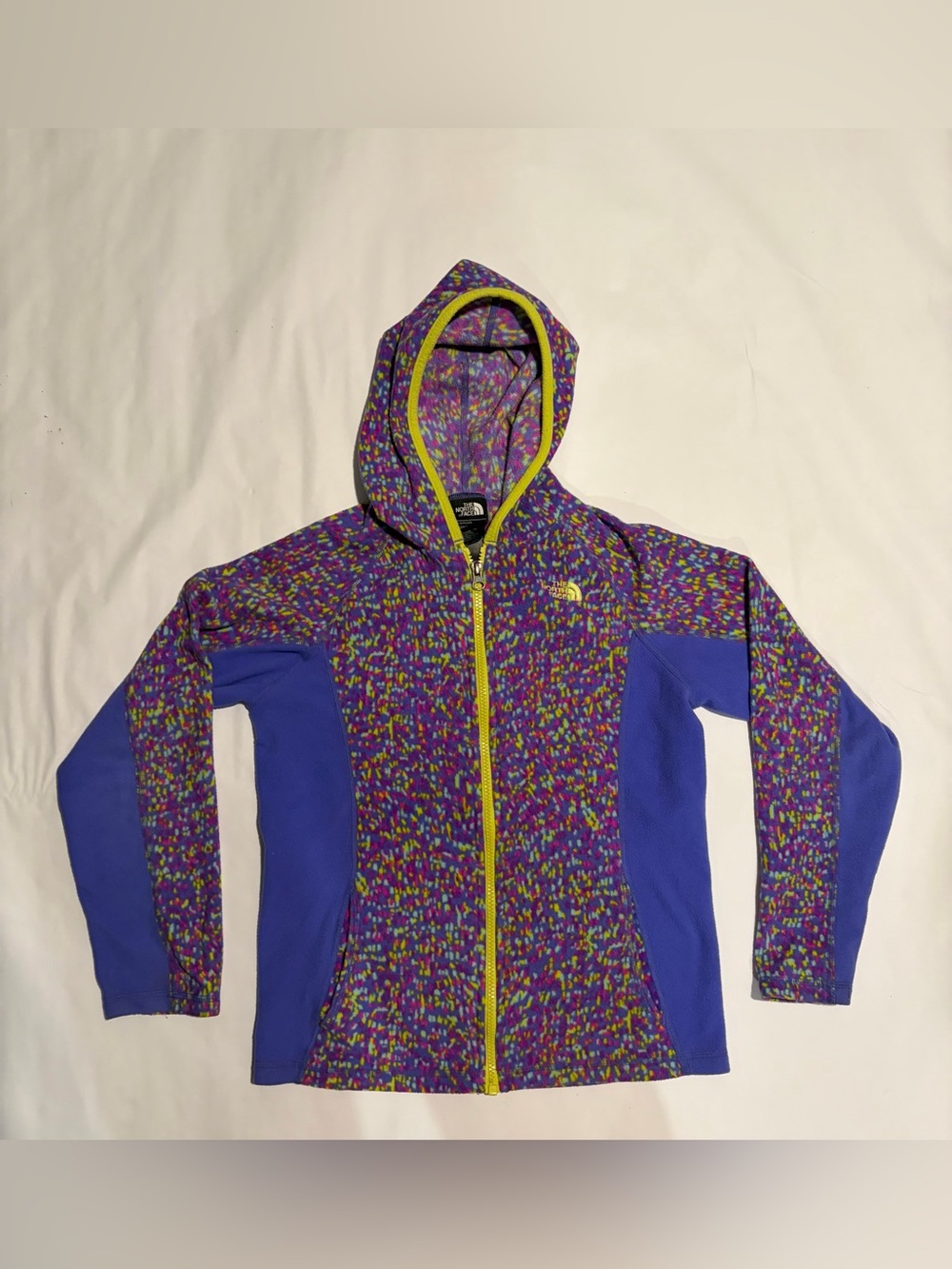 The North Face Purple Multicolor Hooded Zip Jacket with Yellow Trim